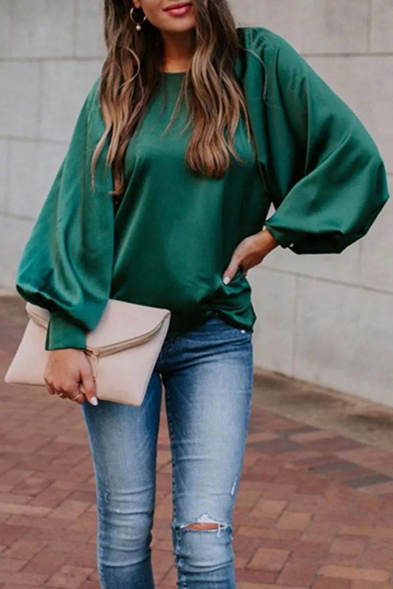 Basic Loose Green Blouse T-shirts