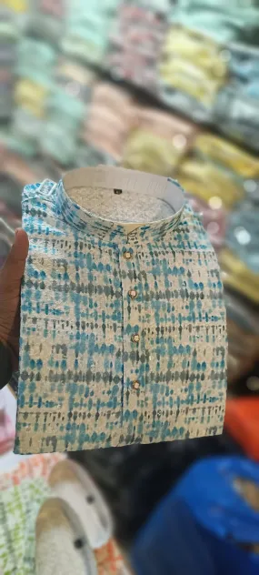 Beautiful Men's Designer Reyon Chikankari Work With Digital Print Kurta Pajama