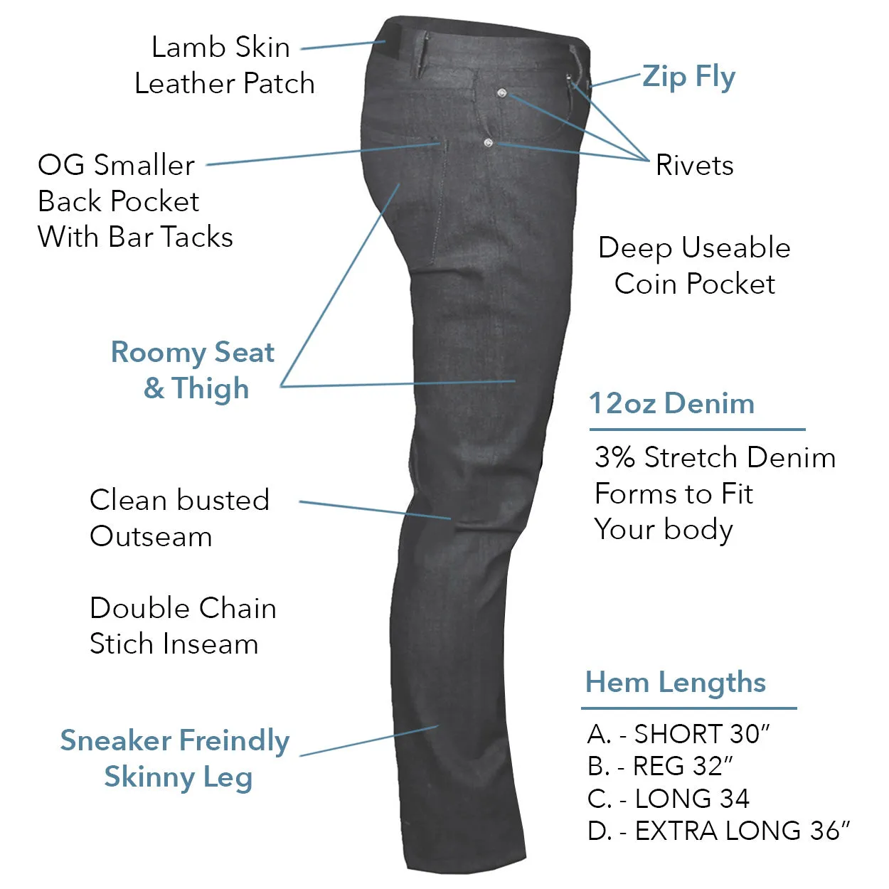 Billy Jeans // Charcoal ( Black Indigo )  Denim Adult Skinny Jeans - Small Batch