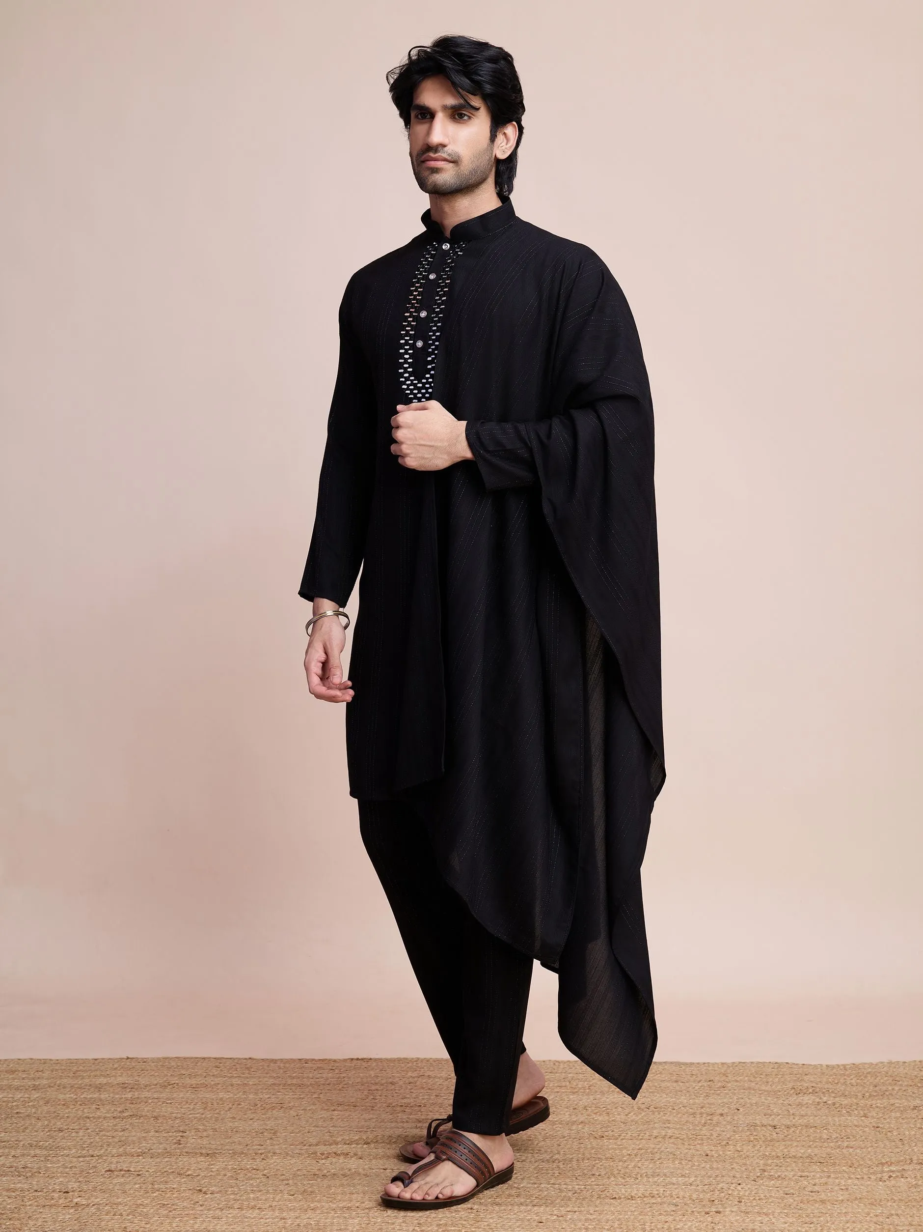 Black Colour Viscose Silk With Heavy Mirror Work Kurta Payjama
