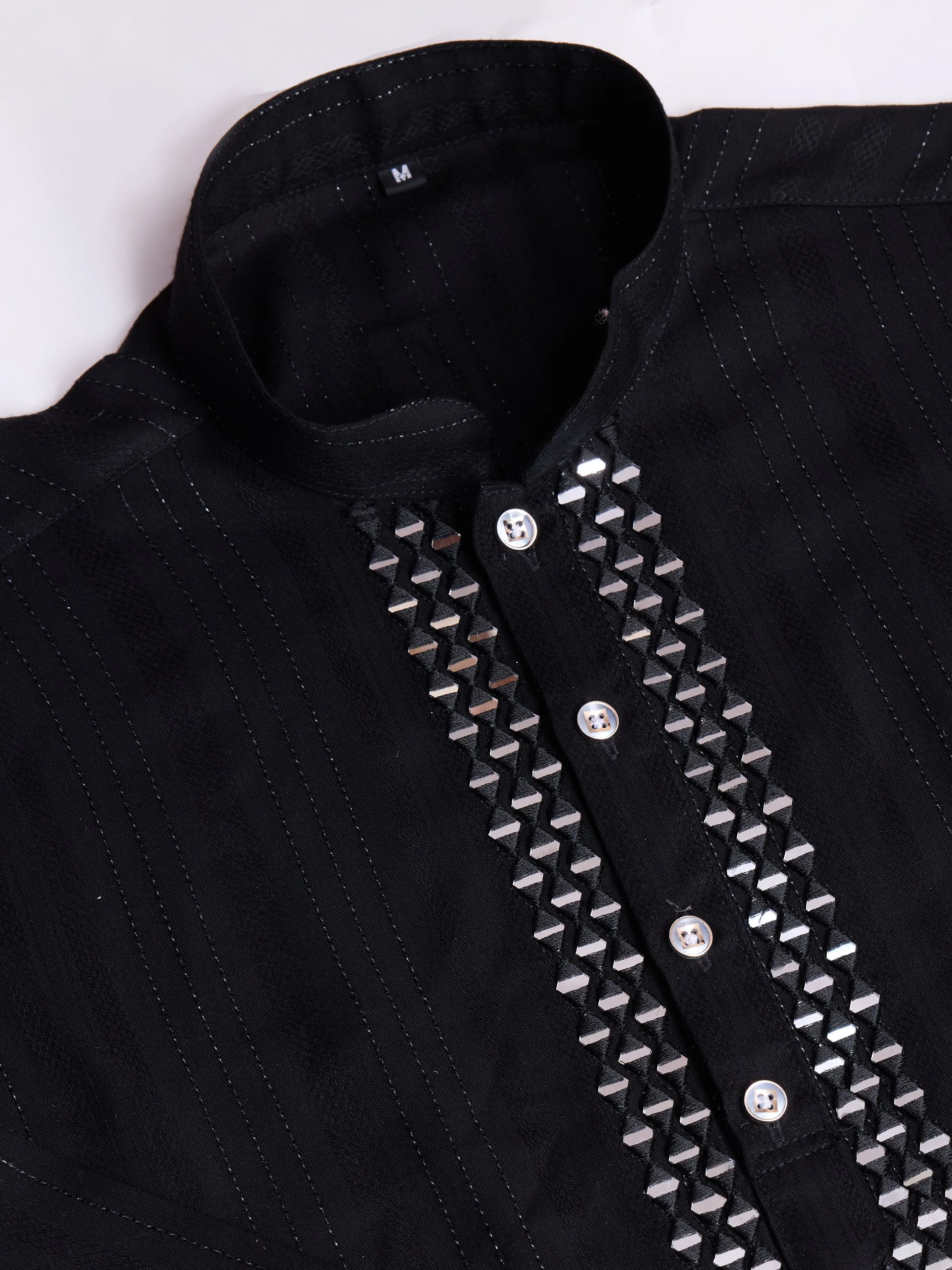 Black Colour Viscose Silk With Heavy Mirror Work Kurta Payjama