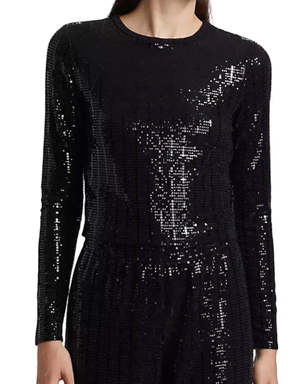 Black Delaina Long Sleeve Cropped Crew Neck