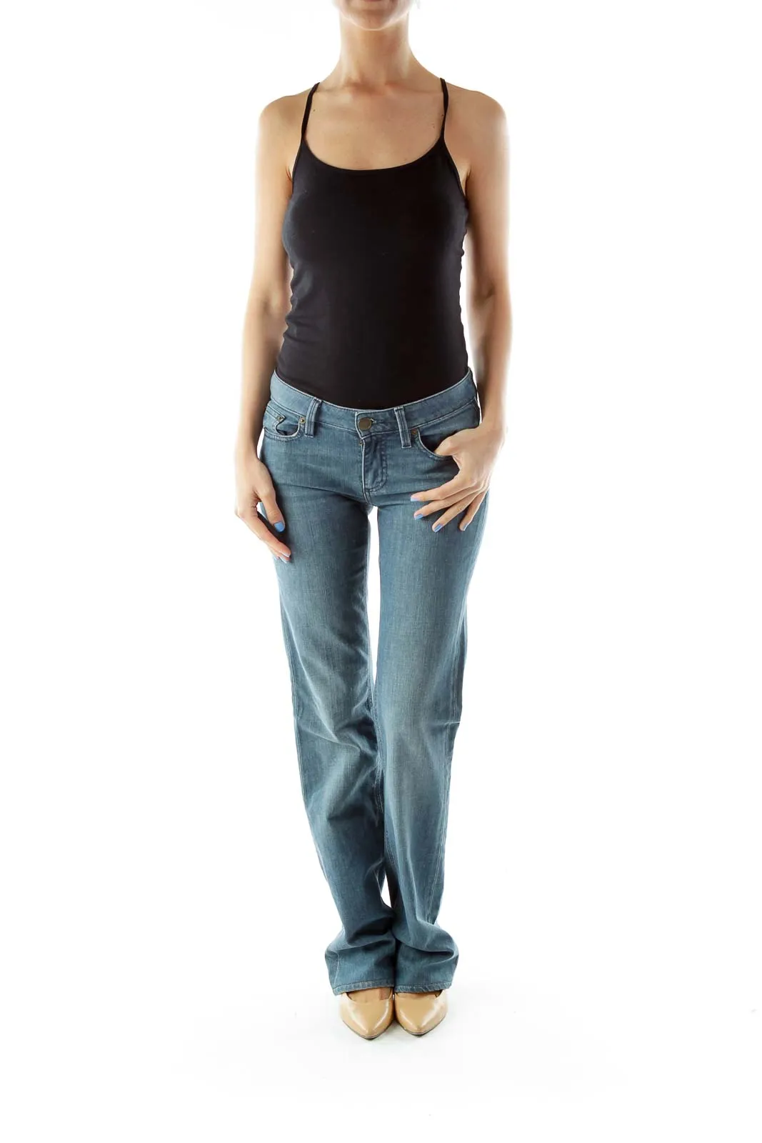 Blue Faded Flared Jeans