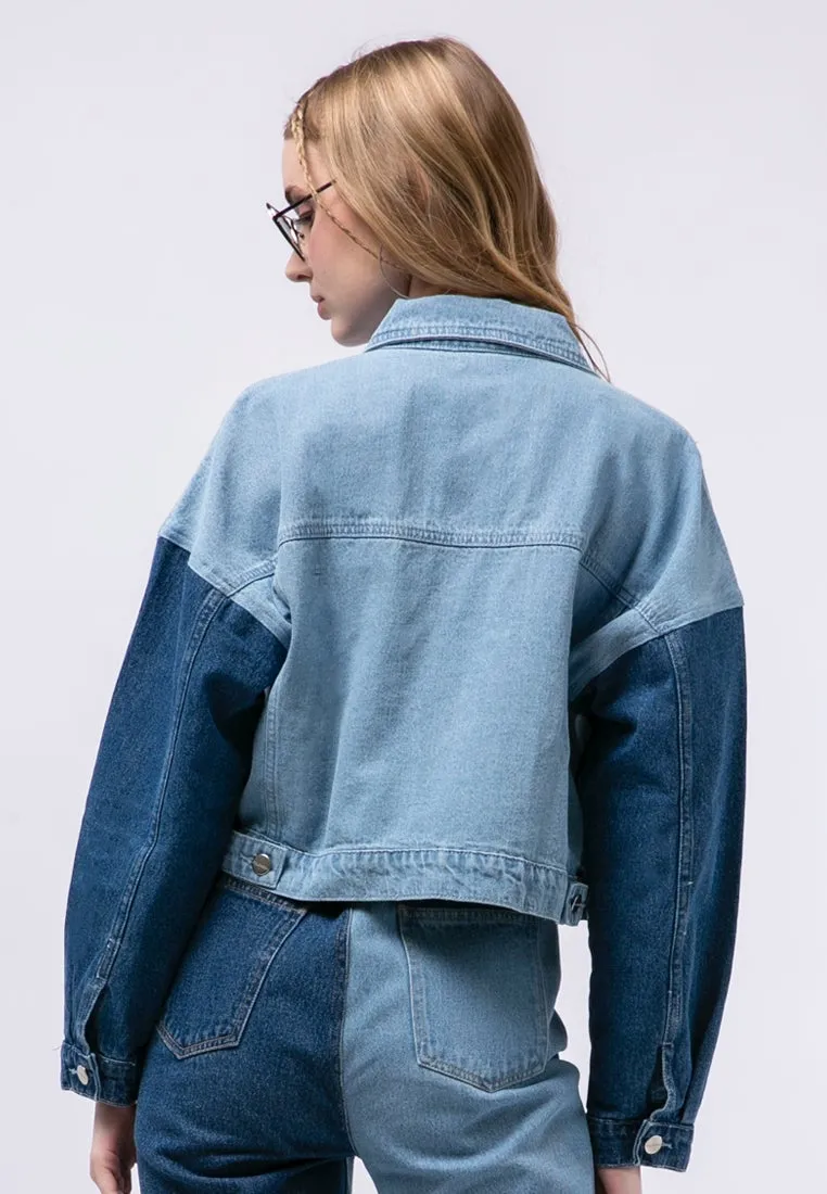 Colorblock Crop Denim Jacket