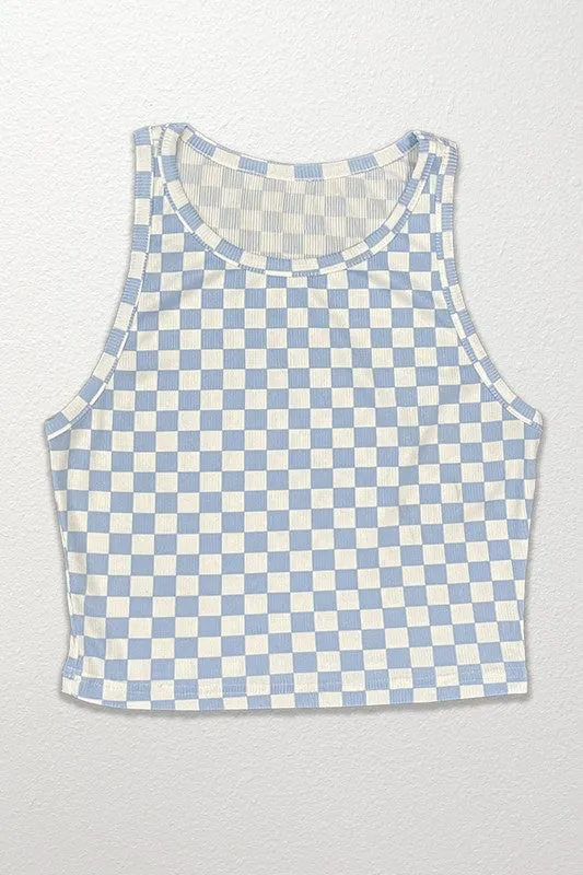Cropped printed rib knit tank