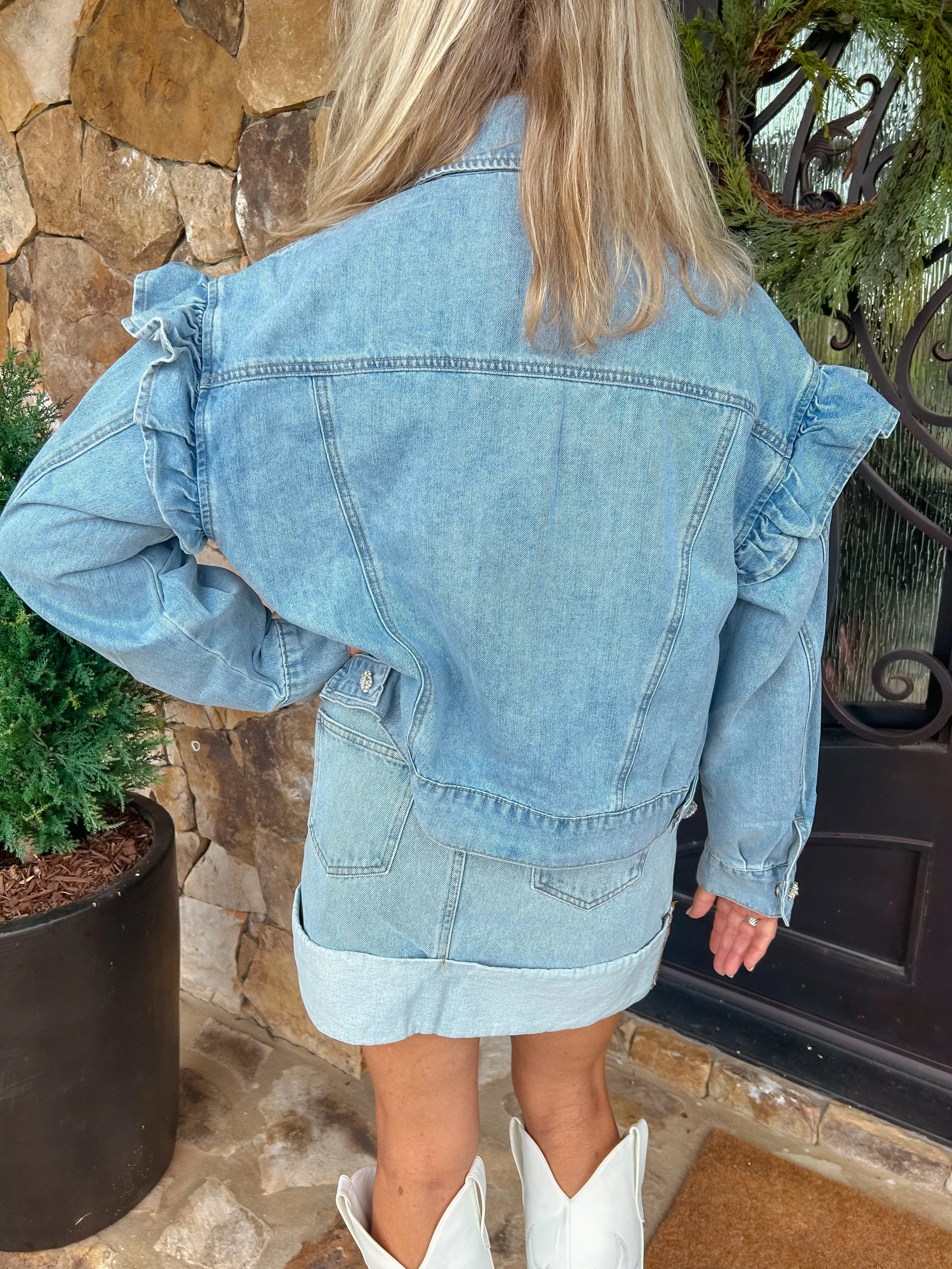 Easy To Style Rhinestone Button Denim Jacket