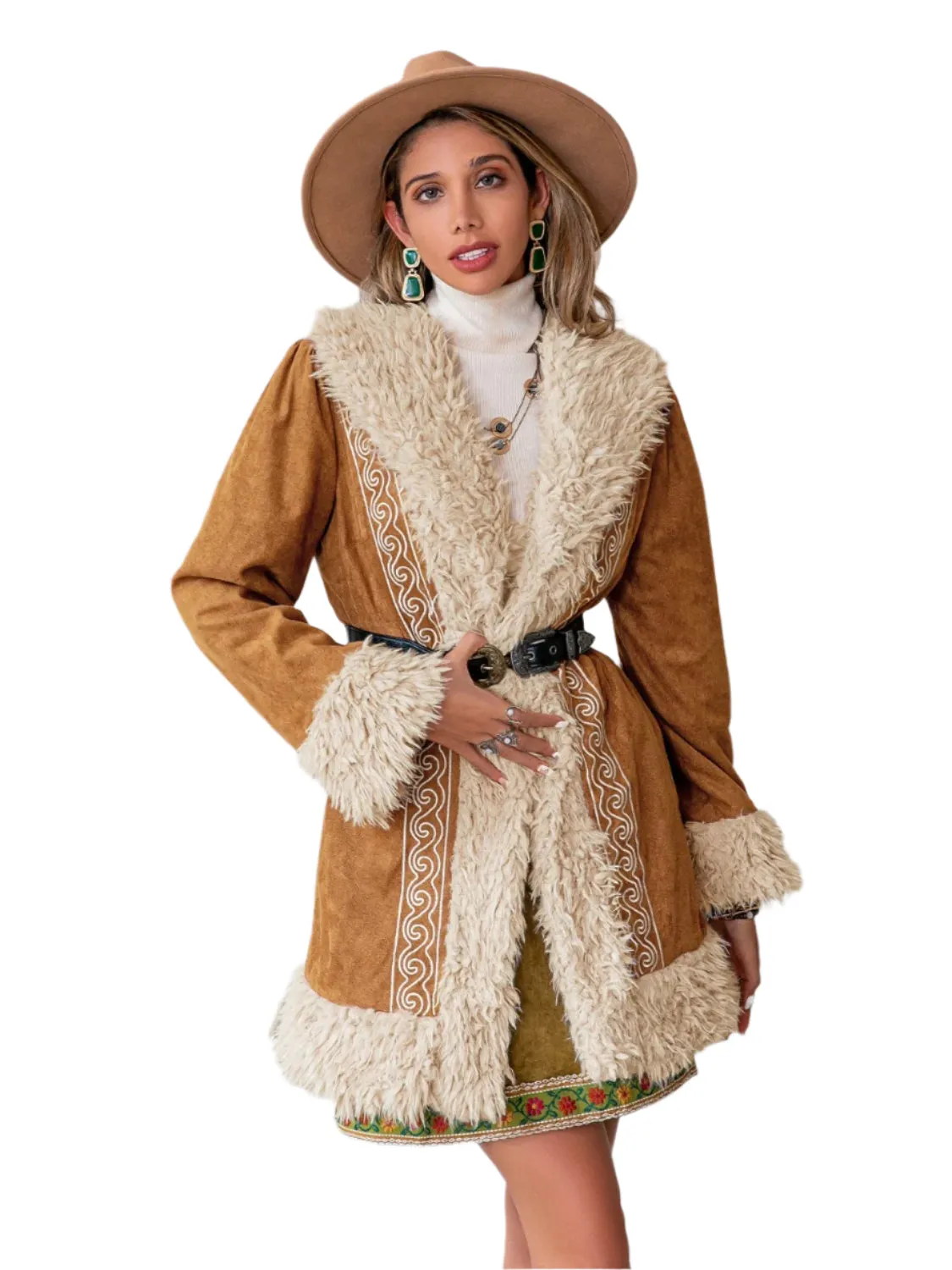 Fuzzy Open Front Long Sleeve Outerwear