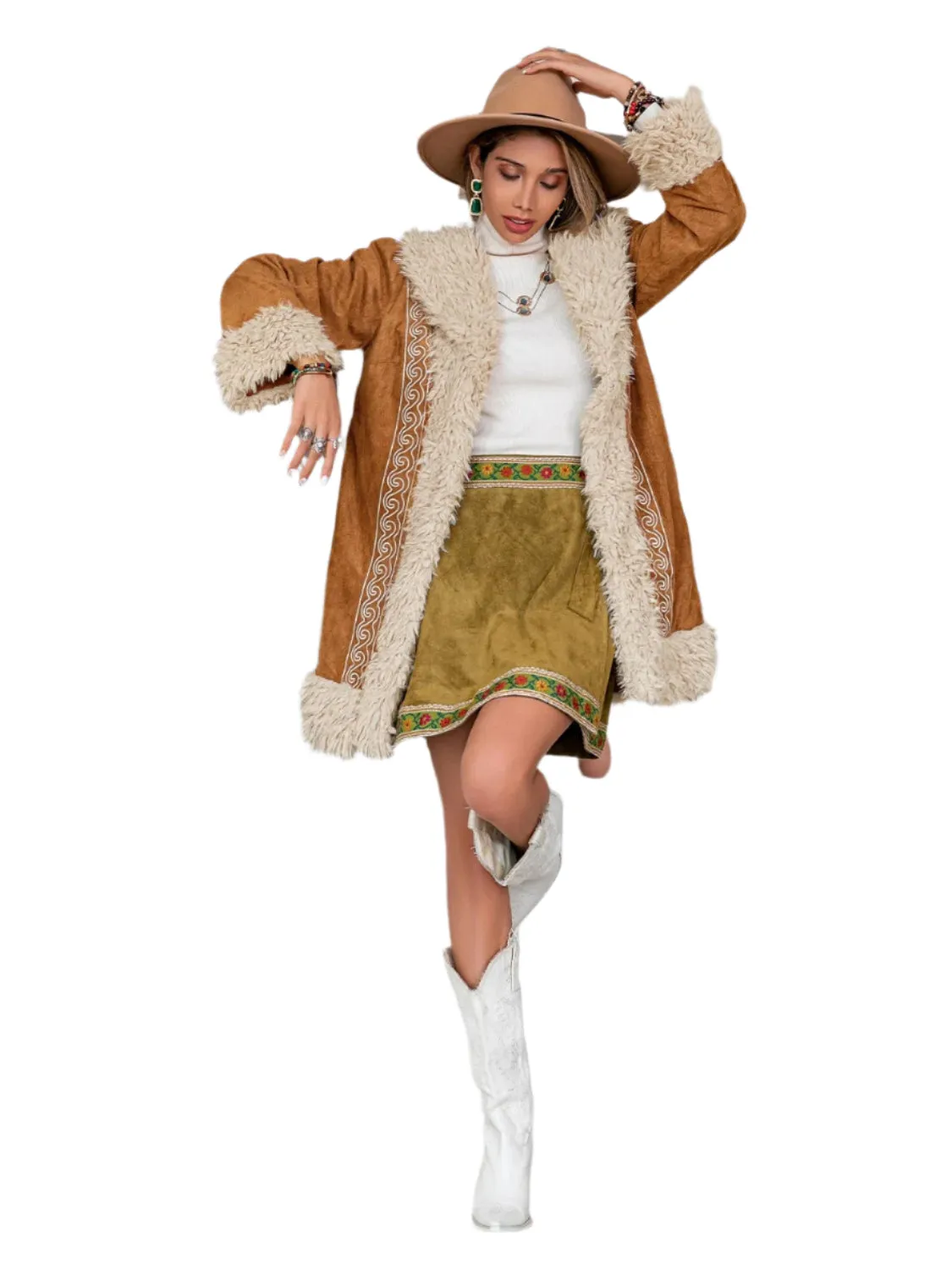 Fuzzy Open Front Long Sleeve Outerwear
