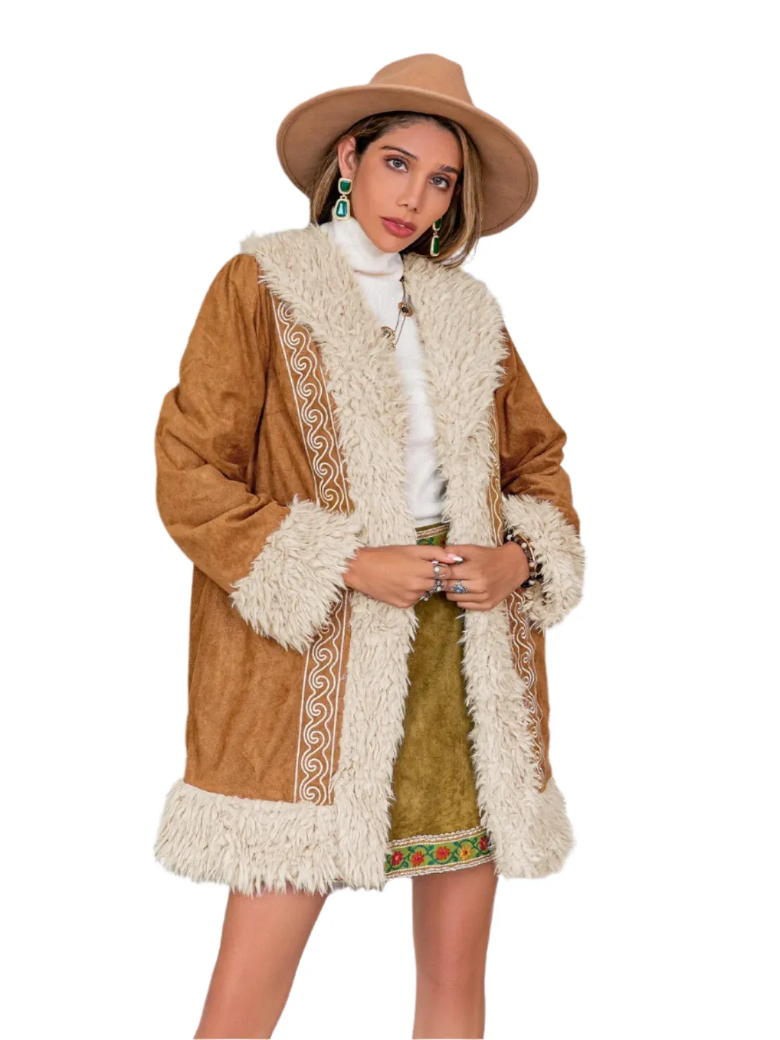Fuzzy Open Front Long Sleeve Outerwear