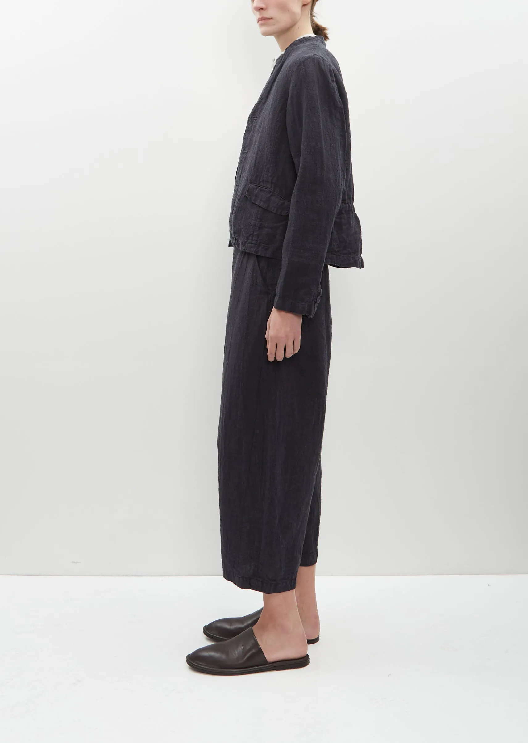 Linen Houndstooth Stand Collar Jacket