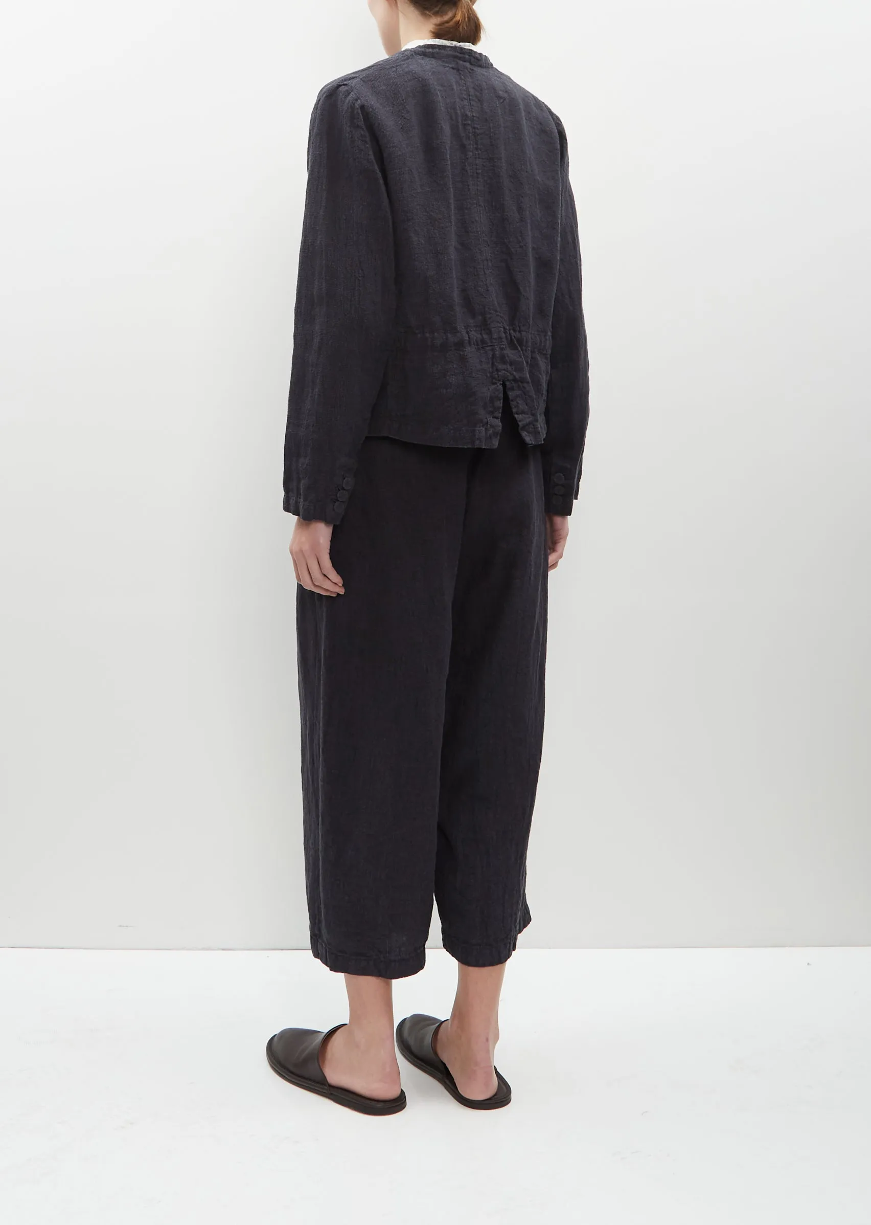 Linen Houndstooth Stand Collar Jacket