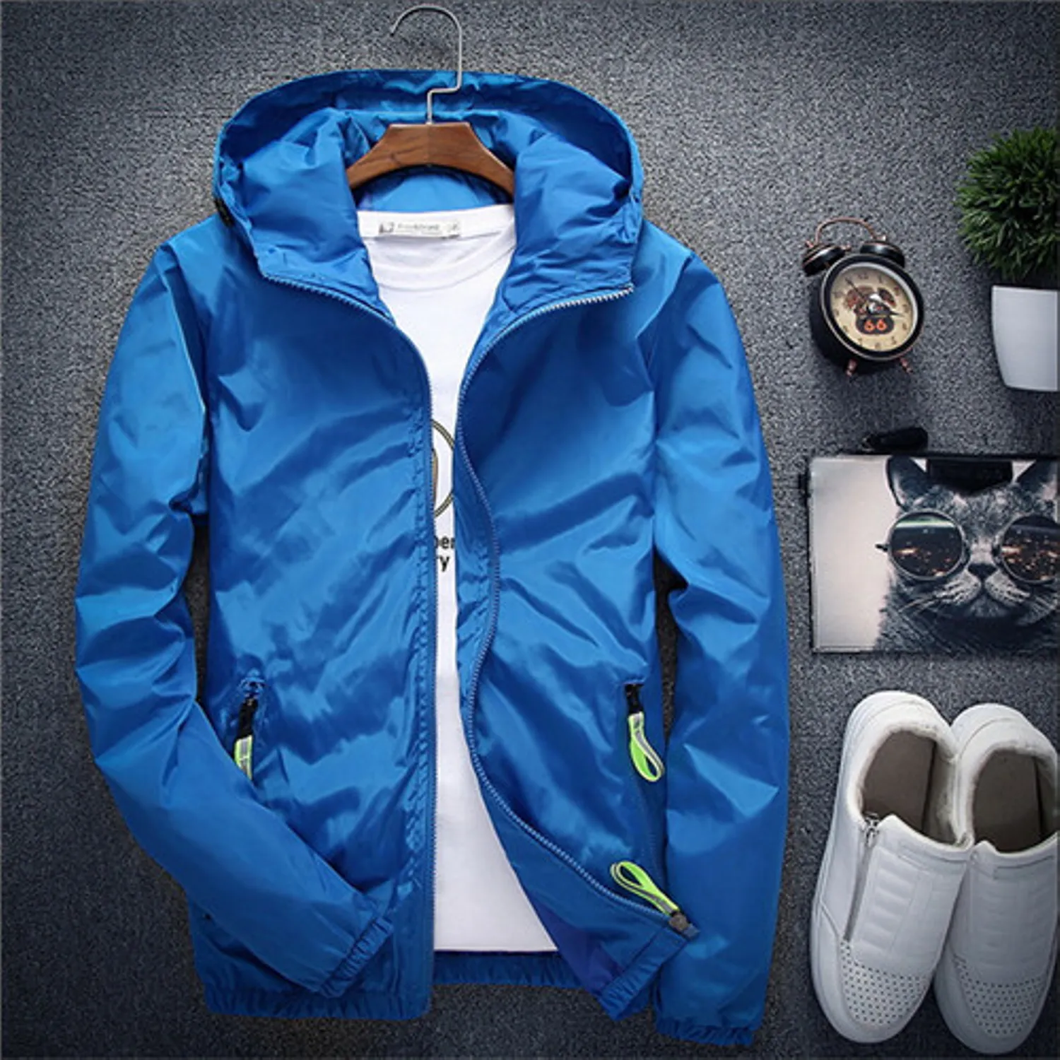 Men's Summer/Spring Hooded Windbreaker | Plus Size
