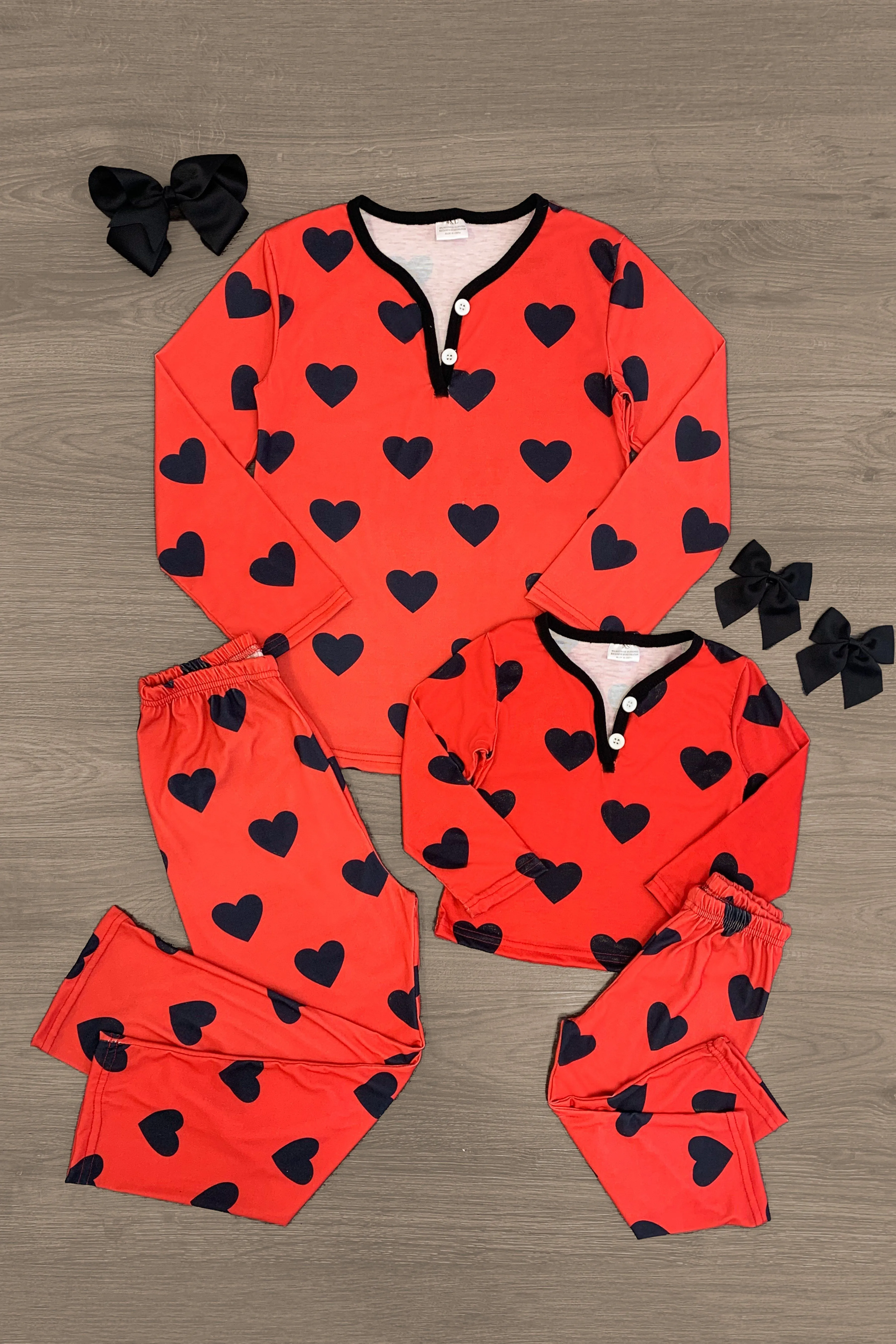 Mom & Me - Red & Black Heart Pajamas