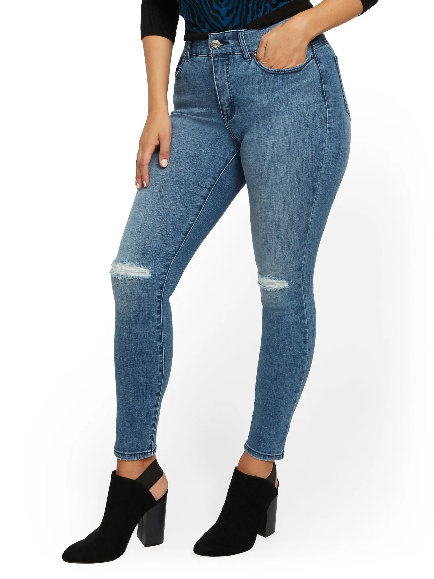 Mya Curvy High-Waisted Sculpting No Gap Super-Skinny Jeans - Blue Tease