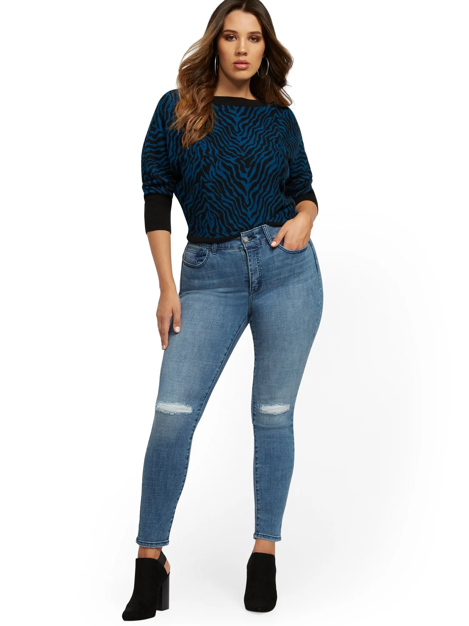 Mya Curvy High-Waisted Sculpting No Gap Super-Skinny Jeans - Blue Tease