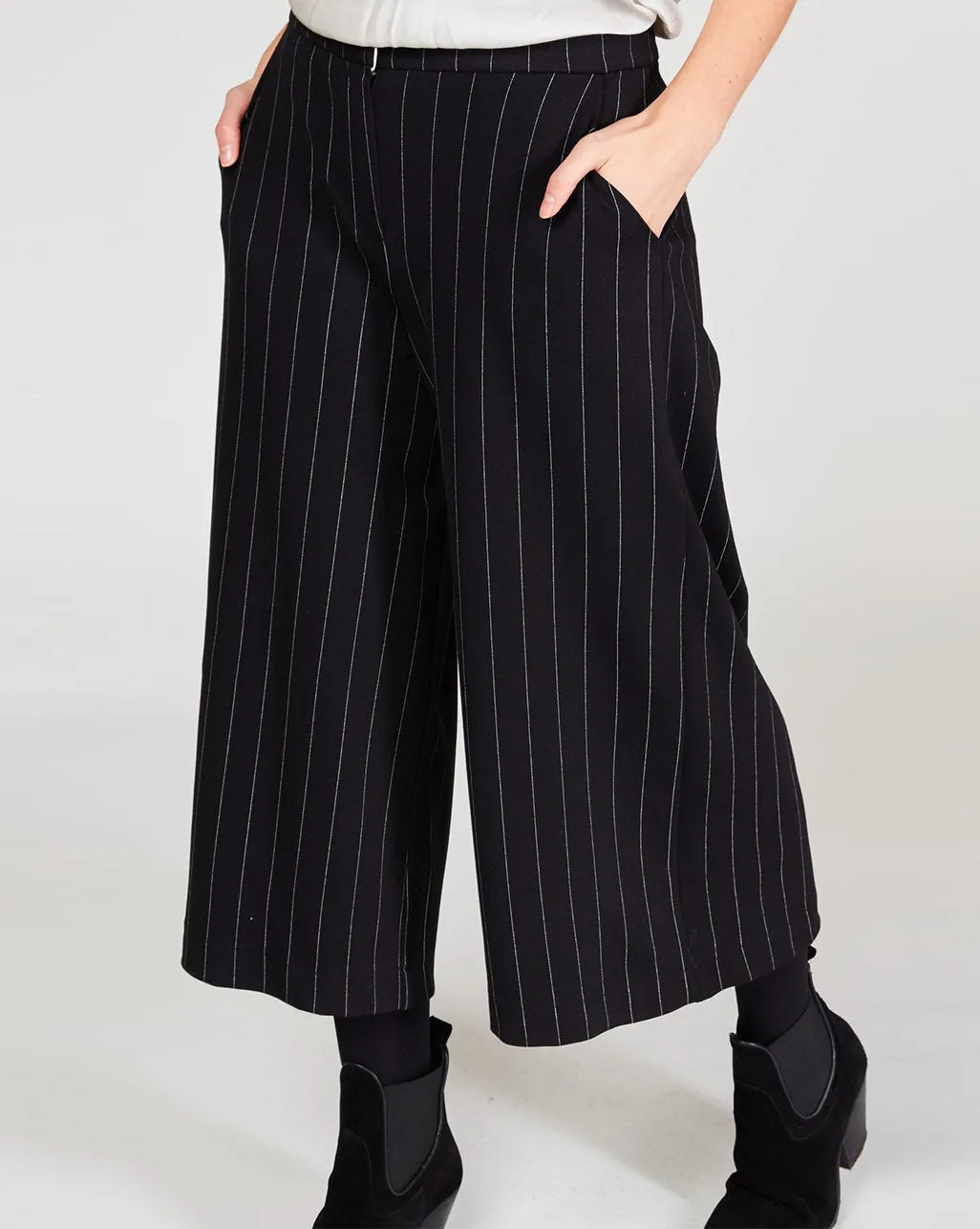 Pinstripe Pleated Wide Leg Trousers