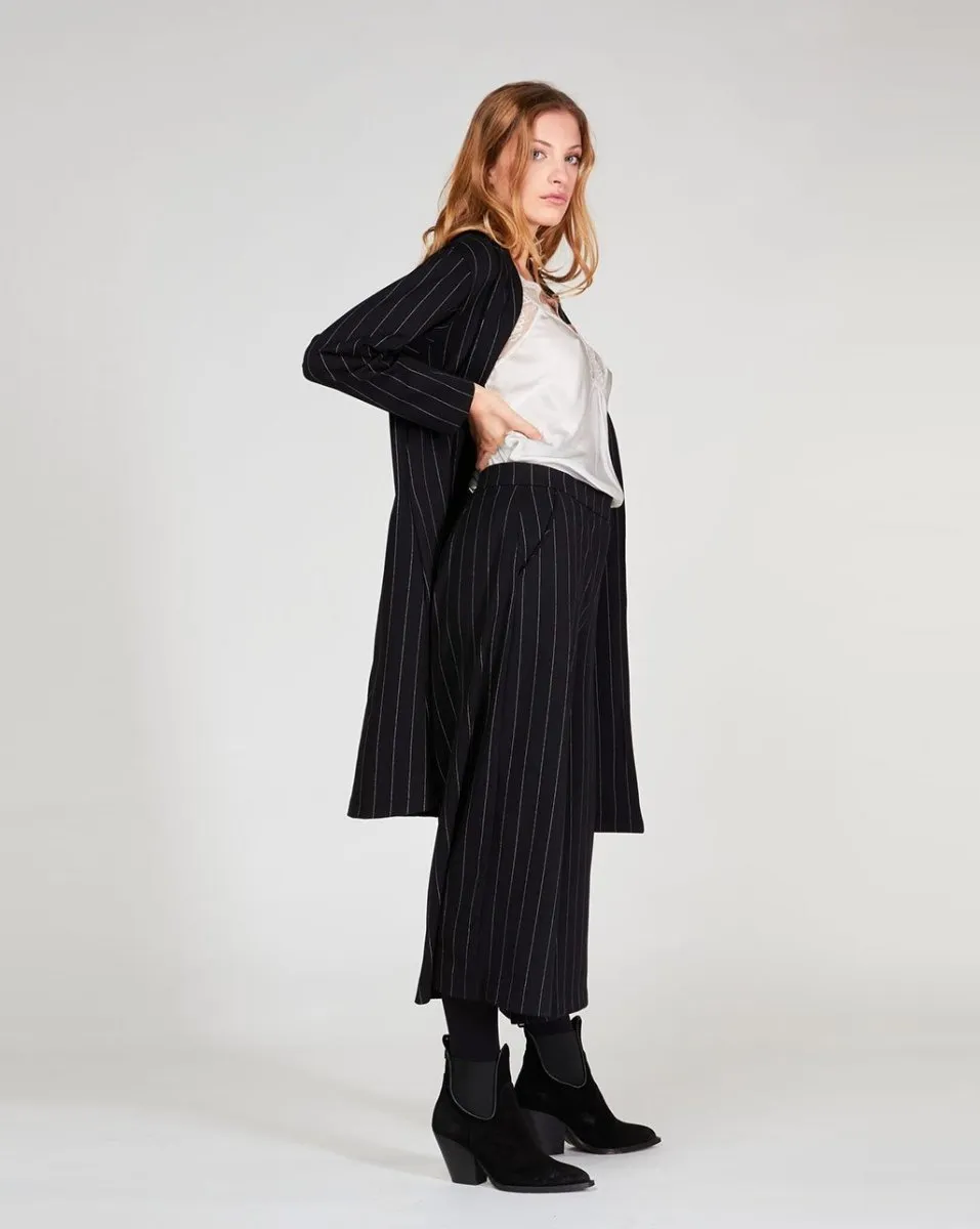 Pinstripe Pleated Wide Leg Trousers