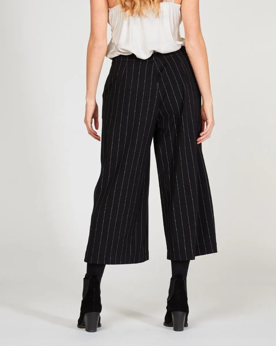 Pinstripe Pleated Wide Leg Trousers