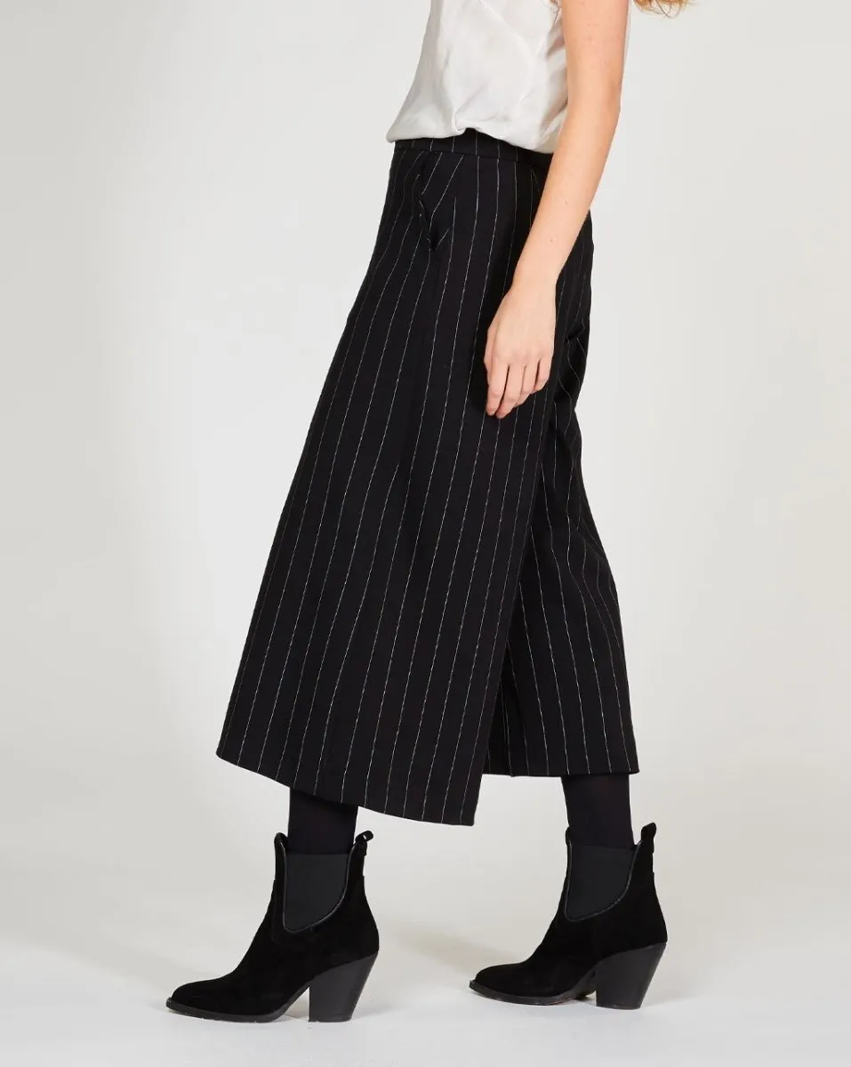 Pinstripe Pleated Wide Leg Trousers
