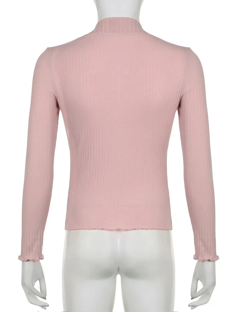 Rosa Spitzen-T-Shirt im Soft-Girl-Stil mit Quadratischem Kragen