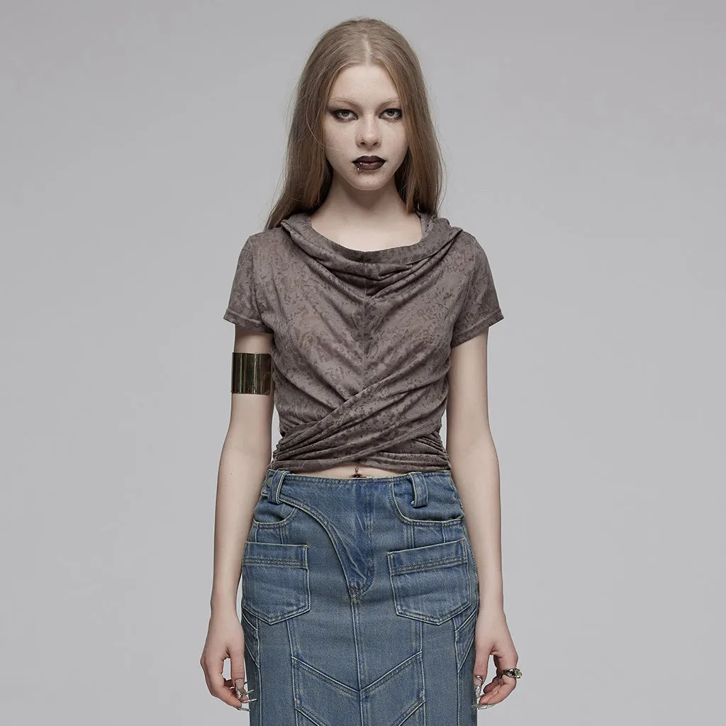 Swing collar hooded short sleeves T-shirt OPT-890TDF