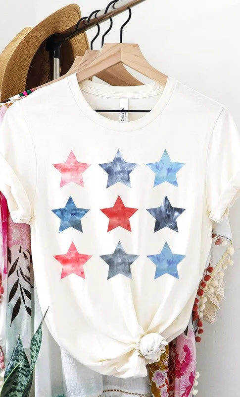 Watercolor Patriotic Star Grid Graphic Tee