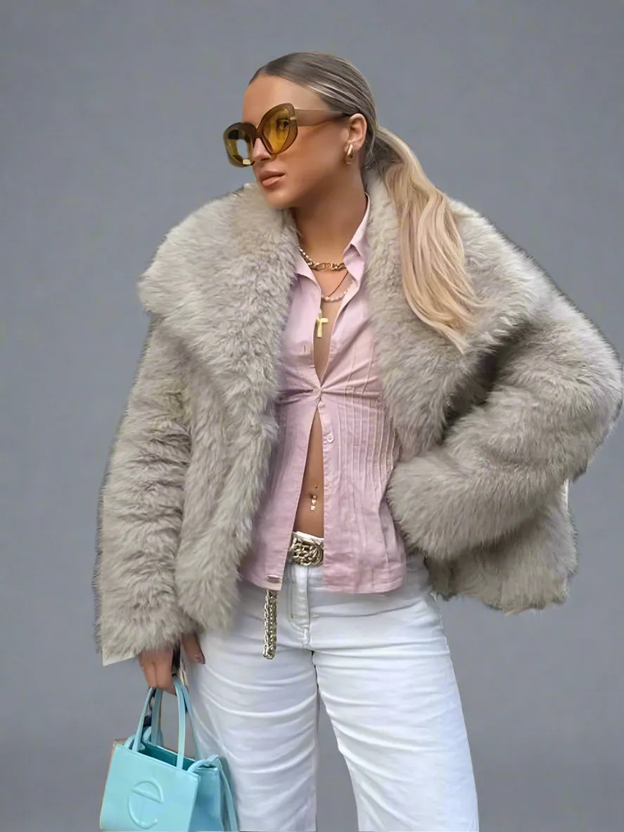 Winter Plush Coat Fashion Thicken Lapel Outwear Casual Long Sleeve Tops Womens Clothing