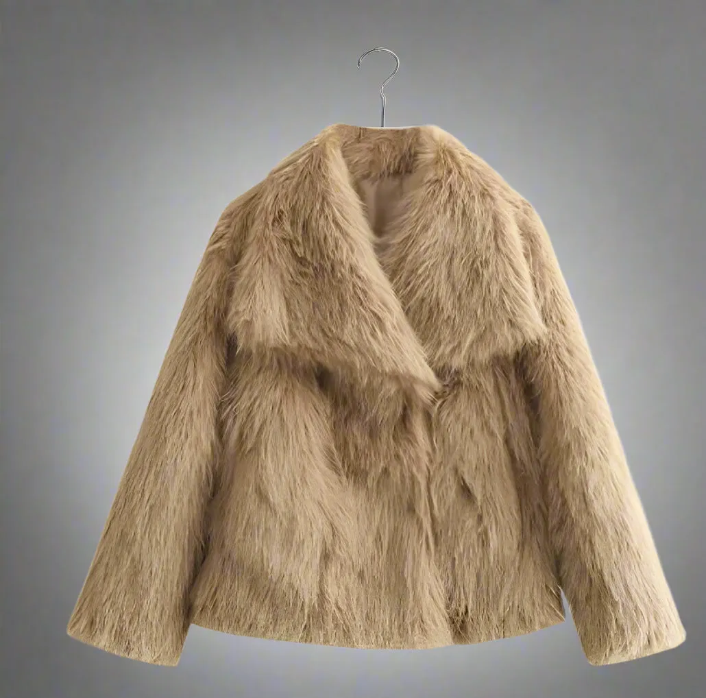 Winter Plush Coat Fashion Thicken Lapel Outwear Casual Long Sleeve Tops Womens Clothing